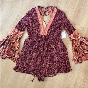 Free People Bohemian Jumpsuit Purple and Orange size Large